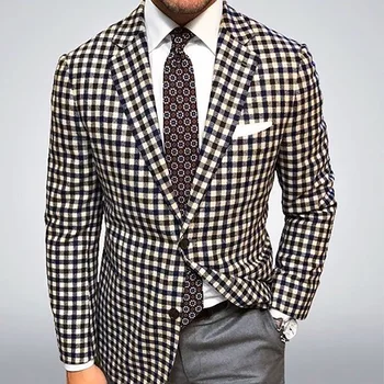 Erkek takım elbise ceket ilkbahar ve sonbahar yeni iş ingilizce ekose moda rahat artı boyutu takım elbise Görüntü
