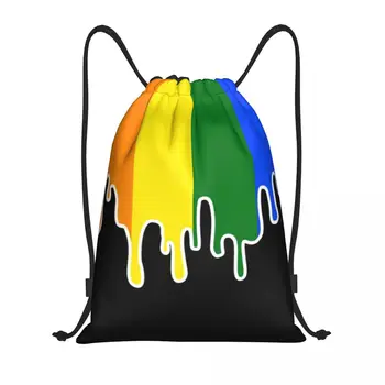 Eşcinsel Gurur Bayrağı Damla büzgülü sırt çantası Kadın Erkek Spor Salonu Sırt Çantası Taşınabilir Gökkuşağı LGBT alışveriş çantası Çuval Görüntü
