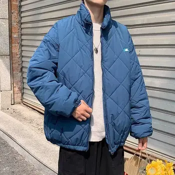 Eşkenar dörtgen şeklinde Pamuk kapitone ceket Parkas erkek Kış Sıcak Kalınlaşmış Gevşek Rahat Yüksek Sokak Ceketler Erkek Giysileri Görüntü