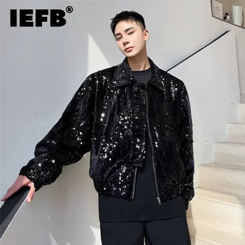 IEFB Pullu Patchwork erkek ceket Moda Streetwear Gelgit Erkek Yaka Kısa Ceket 2023 Sonbahar Yeni Zip Erkek Giyim Trendi 9A1110 Görüntü