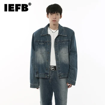 IEFB erkek Denim Ceketler Niş Tasarım Gevşek Omuz Pedi Ceket Vintage Erkek Casual Streetwear Hip Hop Şık Jean Giyim 9C2017 Görüntü