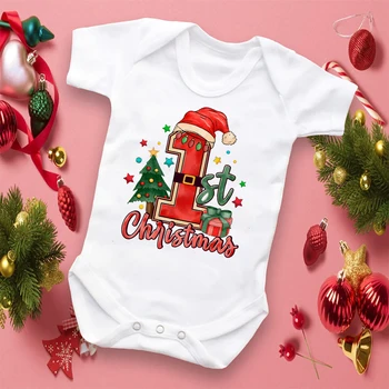 Ilk Noel Baskı Bebek Bodysuits Erkek Kız Noel Sevimli Giysileri Toddler Romper Yenidoğan noel hediyesi Noel Partisi Kıyafetleri Görüntü