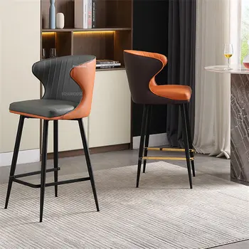 Iskandinav deri bar sandalyesi s ev için ışık lüks yüksek bar masası Sandalye mutfak mobilyası basit tasarımcı restoran Bar tabureleri Görüntü
