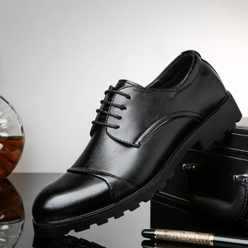 Italya Tasarımcı Marka Siyah deri ayakkabı Erkekler için Elbise Ayakkabı Lace Up Casual İş Oxfords Ofis Resmi Ayakkabı Erkek Büyük Boy Görüntü