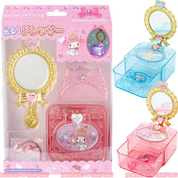 Japonya Sanrio Parlaklık Mini Dresser Küçük İkiz Yıldız Cinnamoroll Hellokittys Mymelody masa üstü organiser Ayna Mücevher Kutusu Tarak Seti Görüntü