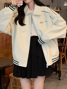 Jielur Sonbahar Yeni Amerikan İnce Temel Ceketler Kadın Rahat Gevşek Sokak Şık Ceketler Kadın Kapalı Beyaz Kore Moda Üst Kadınlar Görüntü