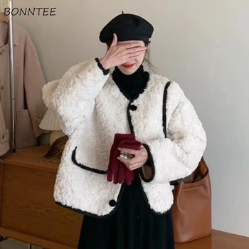 Kabarık kışlık ceketler Kadınlar Şık Patchwork Zarif Ofis Bayanlar Kalın Sıcak Çok Yönlü Kırpılmış Giyim Mizaç Yumuşak Görüntü