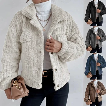 Kadın Polar kapüşonlu ceket Ceket 2023 Moda Taklit Kürk Zip Up Dış Giyim Zarif Sıcak Kalın Peluş kışlık ceketler Kadın Giysileri Görüntü