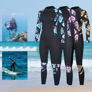 Kadın Uzun Kollu dalgıç kıyafeti 2mm Baskılı Moda Dalış Takım Elbise Sıcak Tutmak UV İzolasyon Yelken Sörf Mayo Artı Boyutu Görüntü