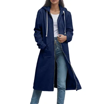 Kadın uzun kapşon Zip Ter Ceket Düz Renk Uzun Kollu Kazak Cep Kore Versiyonu Moda Sonbahar Kadın Üstleri Görüntü