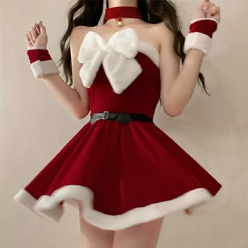 Kadınlar için seksi Noel Kostümleri Noel Baba Cosplay Tatil Parti Performans Giyim Cazip Üniforma Canlı Streaming Bez Görüntü