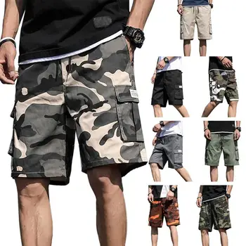 Kargo Şort Erkekler İçin Rahat Fit Yaz Diz Altı kısa pantolon Nefes Camo Veya Katı Kargo Tarzı kısa pantolon Erkekler Gençler İçin Görüntü