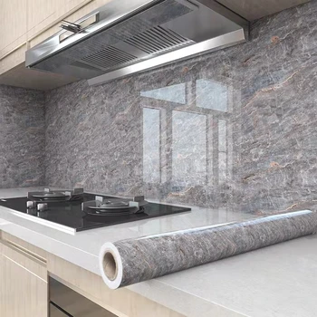 Katı Vinil Duvar Kağıdı Mermer Duvar Kağıdı Su Geçirmez Kendinden yapışkanlı Dolap mutfak mobilyası duvar kağıdı Oturma Odası Dekorasyon PVC Görüntü