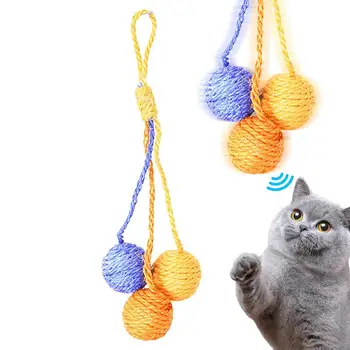 Kedi Tırmalama Topu Asılabilir Sisal Topu Kedi Tırmalama İnteraktif Top Oyuncaklar Dahili Zil Sesi Çok Fonksiyonlu Rahat Görüntü