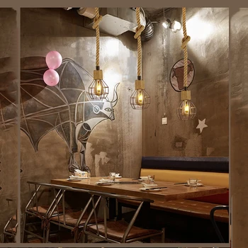 Kenevir Halat Rattan Dokuma Küçük Avize Yaratıcı Nostaljik Dekoratif Lamba Amerikan Country Tarzı Bar Cafe Restaurant Lambası Görüntü