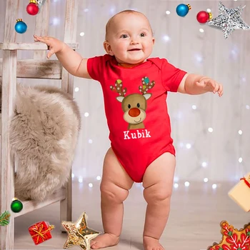 Kişiselleştirilmiş Noel Geyik Bebek Bodysuit Özel Ad Bebek Noel Romper Erkek Kız Sevimli Giysiler Yenidoğan Noel Partisi Hediye Görüntü