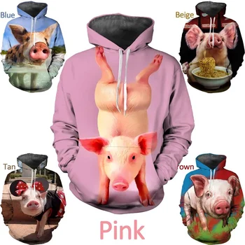 Komik Hayvanlar 3D Baskılı Piglet Hoodie Biyonik Kazak ve Çam Kamuflaj Unisex Hoodie Görüntü