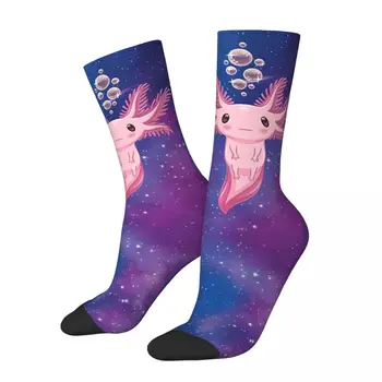 Komik erkek Çorap Astrolotl Vintage Axolotl Pet Hayvan Harajuku Rahat Ekip Çorap Hediye Desen Baskılı Görüntü
