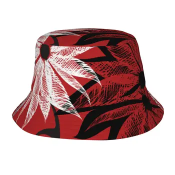 Kırmızı-beyaz-siyah Çiçek Kova şapka Erkekler Kadınlar için Balıkçı Açık Yaz Seyahat Yürüyüş Kapaklar Görüntü