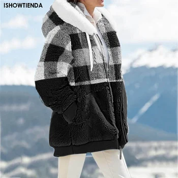 Kış Moda kadın Ceket Yeni Rahat Kapşonlu Fermuar Bayan Giyim Sonbahar Kadın Polar Ceket Bayan Mont курткаяенская Görüntü