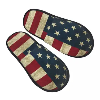 Kış kadın erkek kaymaz düz terlik Amerikan bayrağı kapalı kürk yumuşak sıcak ayakkabı Görüntü