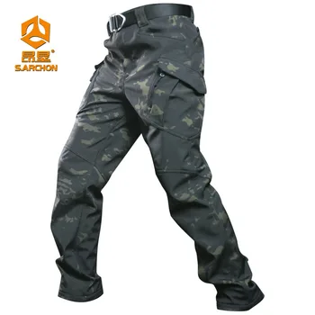 Kış polar softshell taktik pantolon erkek rüzgar geçirmez IX9 askeri fan açık kargo pantolon streç düz alıştırma külodu Görüntü