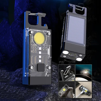 LED COB kamp ışık IPX4 su geçirmez güneş tipi-C USB şarj edilebilir taşınabilir el feneri şişe açacağı elektrik kesintisi için acil Görüntü
