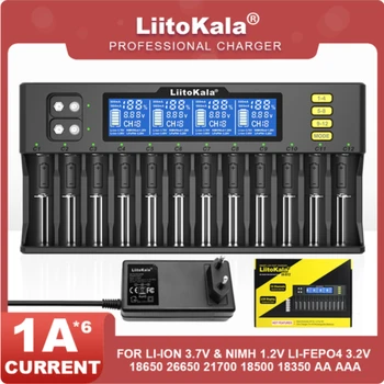 Lii-S12 LiitoKala 21700 9V pil şarj cihazı lcd ekran 12 Oluk İçin 1.2 V 3.8 V 3.2 V 3.7 V IMR NiMH / Cd 18650 26650 26700 AA AAA Görüntü