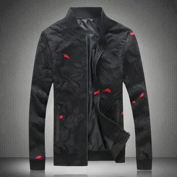 Lüks Kırmızı Siyah Jakarlı Ceket Erkekler 2024 Retro Bombacı Erkek Klasik Rahat Zarif Kıyafet 5xl Jaqueta Masculina Görüntü