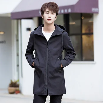Lüks Markalar Erkekler Kapşonlu Trençkot Uzun Ceket Kore Moda Gevşek 2023 Rüzgarlık Büyük Boy Sonbahar Kış İnce Görüntü