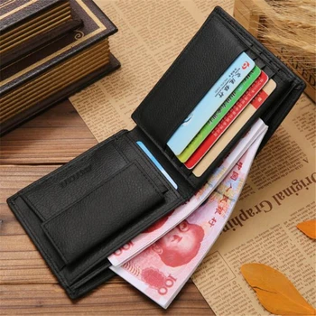 Lüks erkek cüzdanları Deri Katı İnce Cüzdan Erkekler Hakiki Deri Bifold Kısa Kredi Kartı Sahipleri bozuk para çantaları İş Çanta Görüntü
