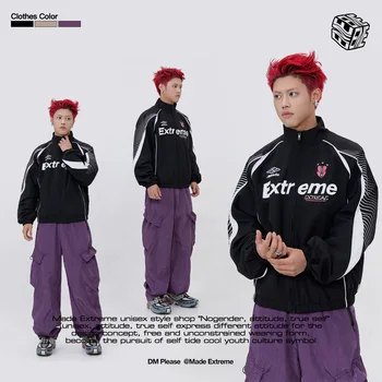 MADEEXTREME Retro Streetwear Ceketler erkek Mektubu Baskı Spor Rahat Rüzgarlık Ceket Erkekler ve Kadınlar için Görüntü