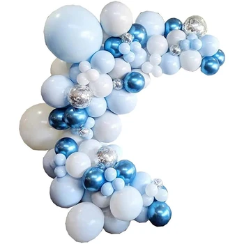 Mavi Balonlar Garland Kemer Kiti Bebek Duş İçin 107 Adet Balonlar Kemer Mavi Beyaz Gümüş Lateks Balon Süslemeleri Görüntü