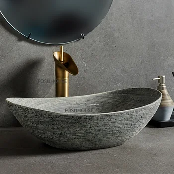 Modern Seramik Sanat Banyo Lavabo Kır Evi tezgah lavabosu Yaratıcı Sadelik Lavabolar Ev Banyo Armatürü Görüntü