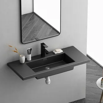 Nano kaya entegre havzası siyah lavabo lavabo yarı gömülü havza sanat tek lavabo kare banyo Görüntü