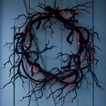 Navidad Cadılar Bayramı Dekorasyon Deadwood Çelenk Siyah Parlayan Hayalet Güz Dekor Sonbahar Çelenk Kapı Dekorasyon Cadılar Bayramı Çelenk Görüntü