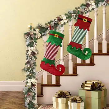 Noel Elf Çorap Büyük Kapasiteli Tatil Dekorasyon Noel Ağacı Çocuklar Hediye Şeker Çanta Asılı Çorap Kolye Parti Malzemeleri Görüntü