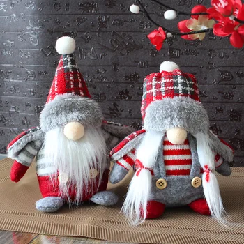 Noel Meçhul Bebek Peluş Gnome Ekose Şapka, Büyük Burun Harfler ile, El Yapımı Elf Süsler, Şenlikli noel dekoru, 1 Adet Görüntü