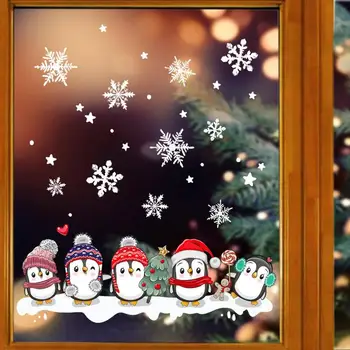 Noel Pencere Tutunur Çıkartmalar Çift Taraflı Çıkarılabilir Penguen Noel Pencere Jel Sarılmak Noel Tatili Beyaz Süslemeleri Görüntü