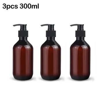 PP Pompa Kafası İle şampuan şişesi Yuvarlak Omuz 300ml / 500ml / 750ml 3 adet PET Pratik Marka Yeni Kahverengi Dayanıklı Görüntü