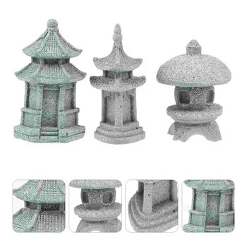 Pagoda Heykeli Bahçe Minyatür Mini Dekor Fener Dekorasyon Figürler Zen Bonsai Kulesi Heykelcik Japon Asya Çin Görüntü