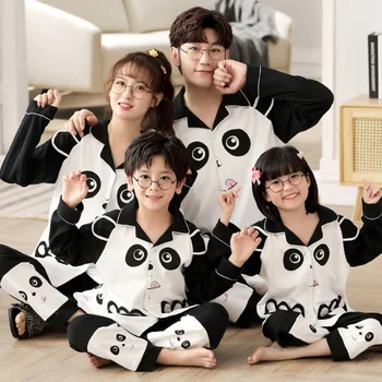 Panda Dingdang pijama seti, ebeveyn-çocuk aile pijamaları, erkek ev giyim, sonbahar ve kışlık pijama, çocuk Görüntü