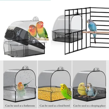 Papağan Banyo Kuş Kafesi Malzemeleri Çok amaçlı Banyo Odası Uyku Yuva Besleme Kutusu Büyük Boy Kaplan Cilt Kuş Küvet Görüntü
