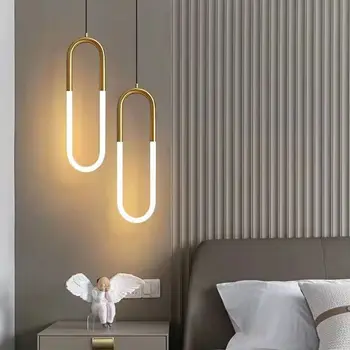Postmodern LED kolye ışık altın siyah tek çift kafa başucu lambası uzun çizgi asılı kolye lamba U şeklinde tüp süspansiyon Görüntü