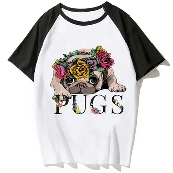 Pug t shirt kadın komik grafik Y2K t-shirt kız anime tasarımcı kıyafetleri Görüntü