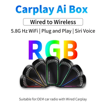 RGB Renkli Carplay Kablosuz Adaptör Akıllı AI Kutusu Araba OEM Kablolu Carplay Kablosuz Carplay USB Dongle Araba Oyun Tak ve Çalıştır Görüntü