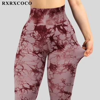 RXRXCOCO 2023 Kadınlar Katı Dikişsiz Spor Tayt Spor Koşu Yoga Pantolon Yüksek Bel Push Up Kalça Sıkı Spor Legging Spor Görüntü