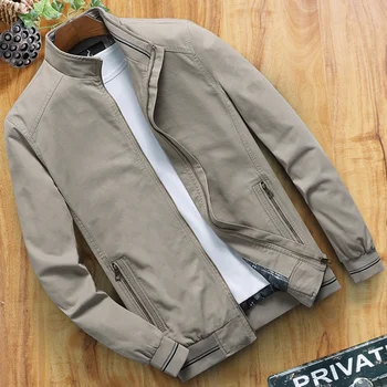 Rahat pamuklu ceket Standı Yaka ve Cepler ile Erkekler için İlkbahar ve Sonbahar erkek Giyim Ceketler Artı Boyutu Erkek Dış Giyim Q695 Görüntü