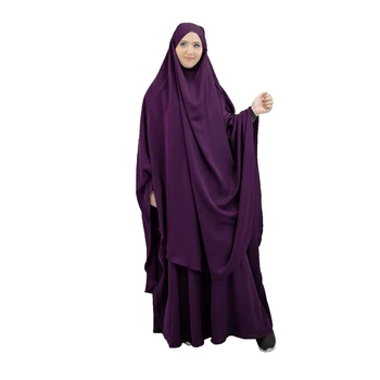 Ramazan Havai Abaya Khimar Jilbab Kadınlar Müslüman Kapşonlu Üst Etek 2 Parça Namaz Elbise Seti Konfeksiyon Mütevazı Giyim İslam Elbise Görüntü