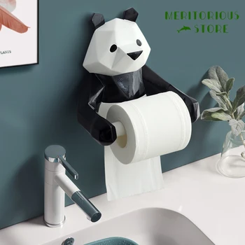 Reçine Panda Figurin Rulo tuvalet kağıdı tutucusu Duvara Monte Doku Tutucu kağıt peçete kutusu Tutucu Banyo dekoratif peçete Kutusu Görüntü